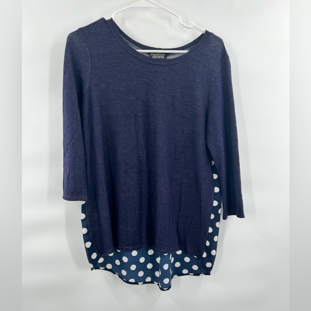 Papermoon Stitch Fix Marisol Womens Top Polka Dot Blue 3/4 Sleeve Size M